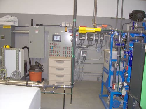 Electrical panels and control systems installed inside a pump station building